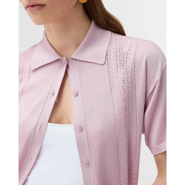 Versace Viscose Knit Polo in Pink, view 5 | Tops
