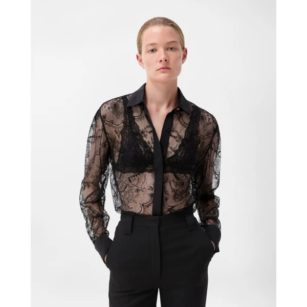 Versace Viscose Lace Shirt in Black, view 2 | Shirts