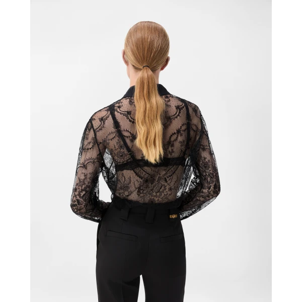 Versace Viscose Lace Shirt in Black, view 3 | Shirts