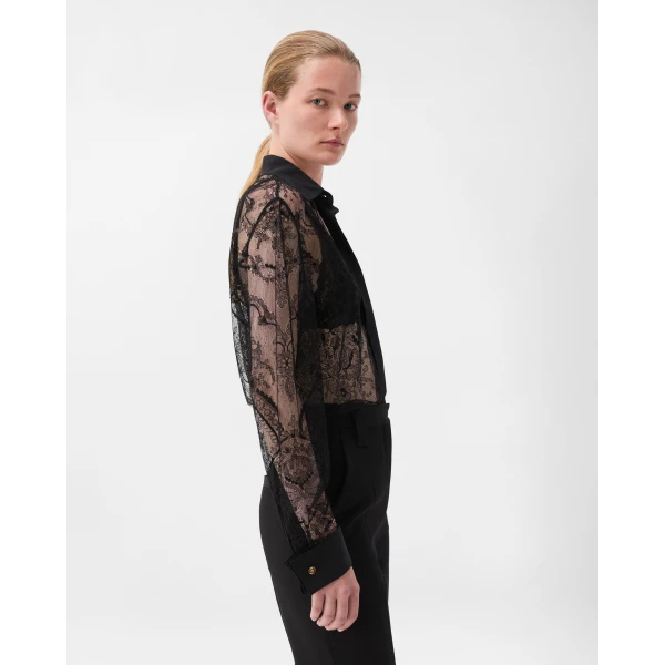 Versace Viscose Lace Shirt in Black, view 4 | Shirts
