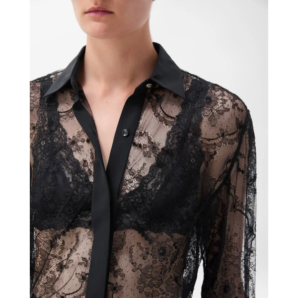 Versace Viscose Lace Shirt in Black, view 5 | Shirts