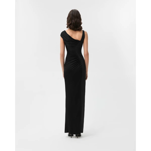 Versace Viscose Liquid Jersey Draped Gown in Black, view 3 | Evening Gowns