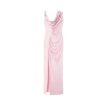 Versace Viscose Liquid Jersey Draped Gown in Light Pink | Evening Gowns | Coveti