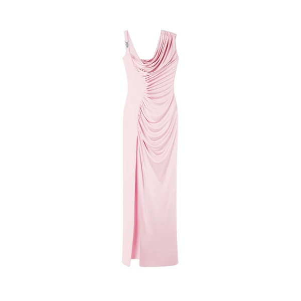 Viscose Liquid Jersey Draped Gown in Light Pink