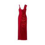 Versace Viscose Liquid Jersey Draped Gown in Red | Evening Gowns | Coveti