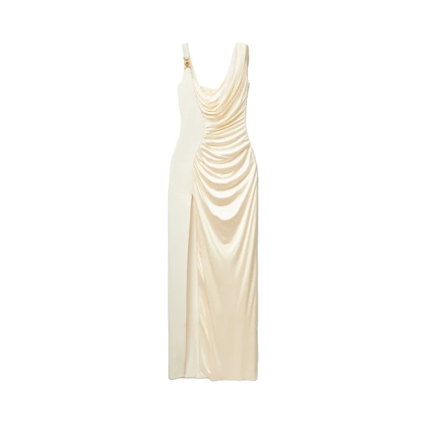 Viscose Liquid Jersey Draped Gown in White