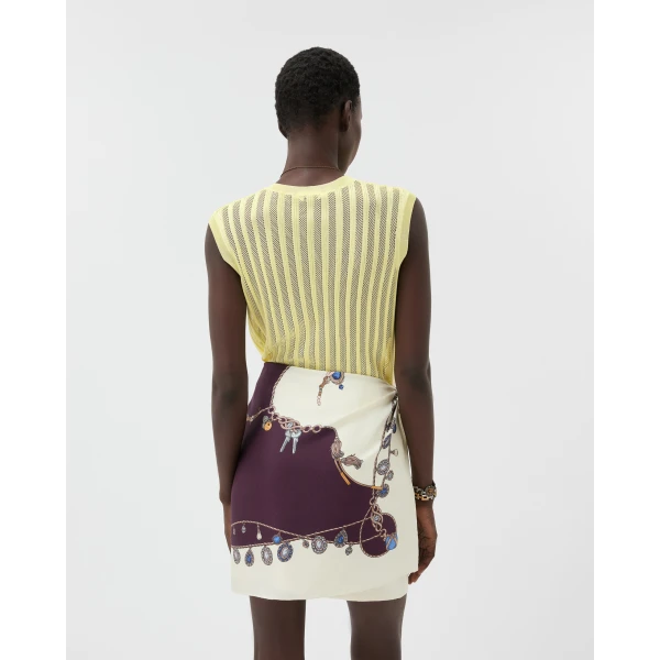 Versace Viscose Mesh Rib Knit Top in Yellow, view 3 | Tops