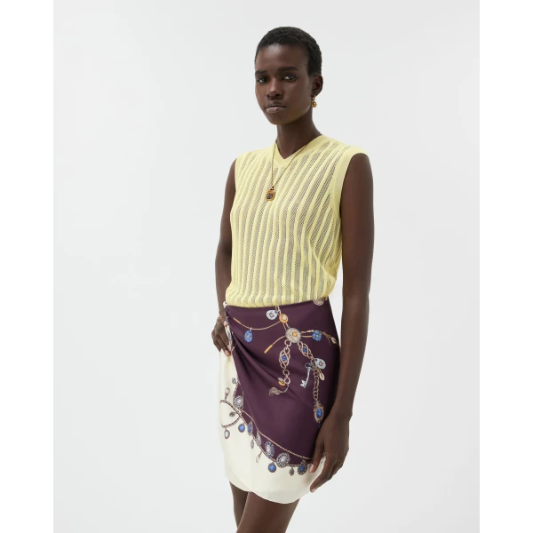 Versace Viscose Mesh Rib Knit Top in Yellow, view 4 | Tops