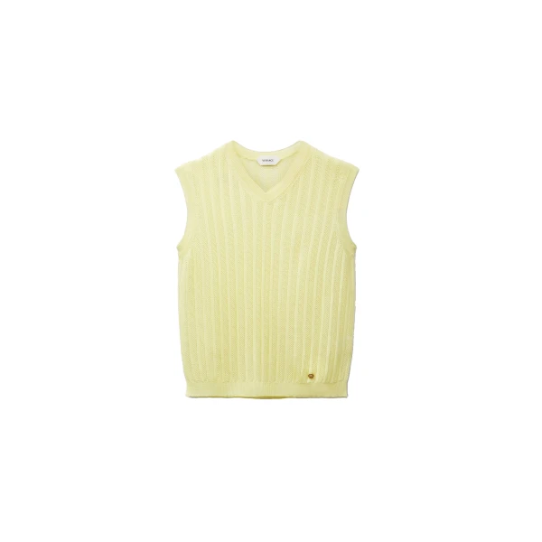 Versace Viscose Mesh Rib Knit Top in Yellow | Tops | Coveti