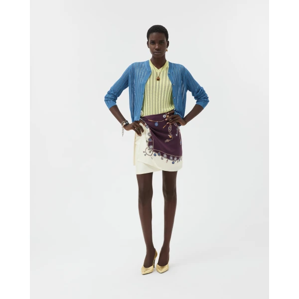 Versace Viscose Mesh Ribbed Knit Cardigan in Light Blue, view 5 | Cardigan