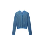 Versace Viscose Mesh Ribbed Knit Cardigan in Light Blue | Cardigan | Coveti