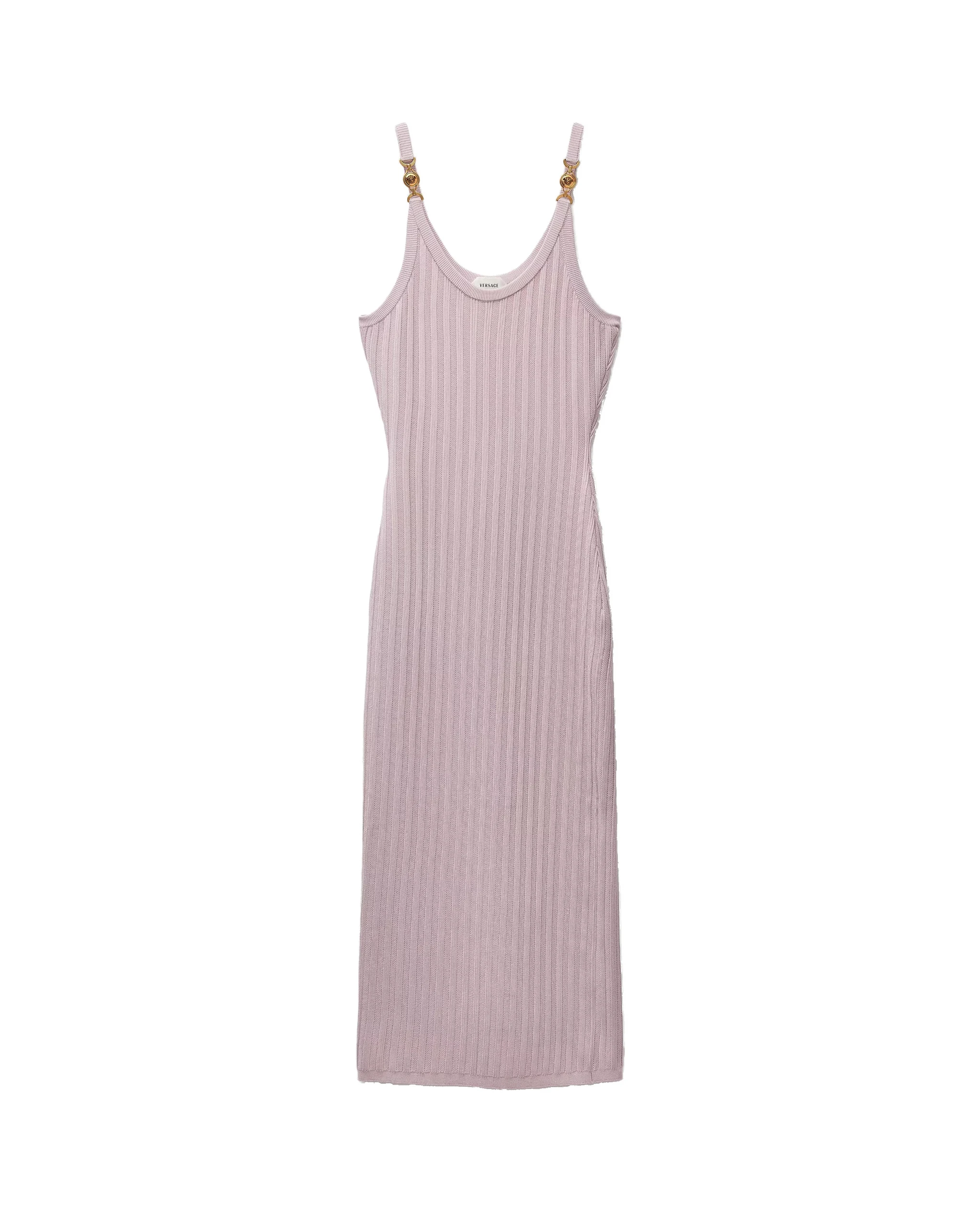 Versace Viscose Mesh Ribbed Knit Midi Dress in Pink Versace Viscose Mesh Ribbed Knit Midi Dress in Pink | Midi Dresses | Coveti