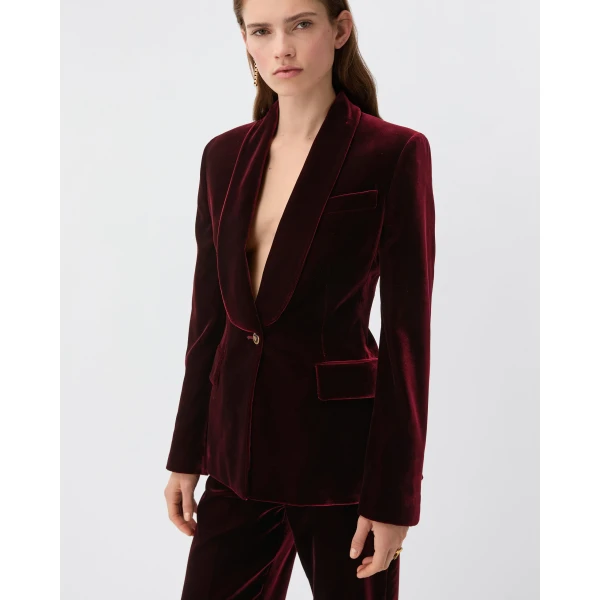 Versace Viscose Velvet Blazer in Burgundy, view 2 | Blazers