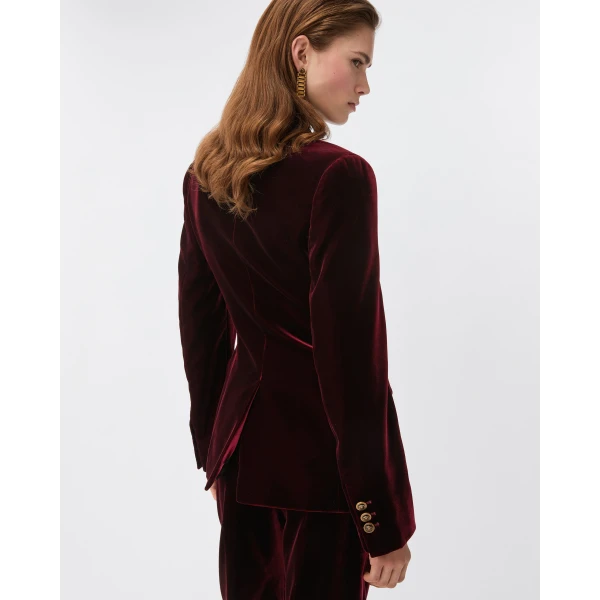 Versace Viscose Velvet Blazer in Burgundy, view 3 | Blazers