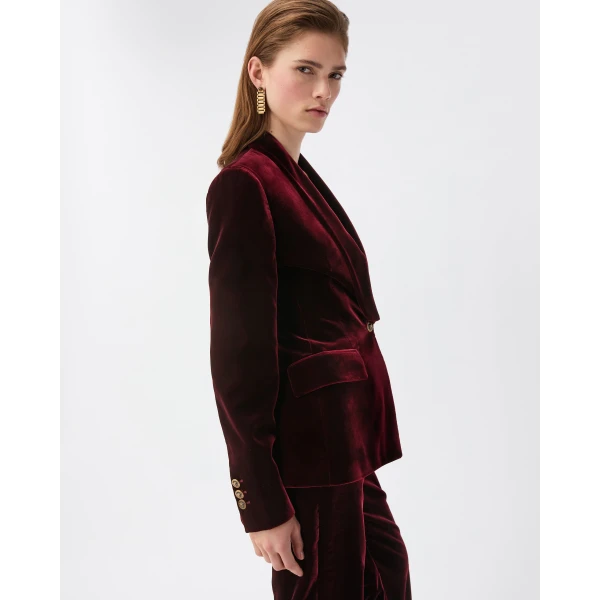Versace Viscose Velvet Blazer in Burgundy, view 4 | Blazers