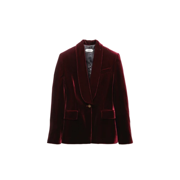 Viscose Velvet Blazer in Burgundy
