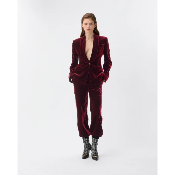 Versace Viscose Velvet Pants in Burgundy, view 2 | Pants