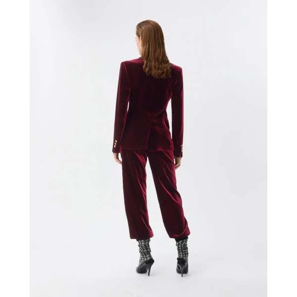 Versace Viscose Velvet Pants in Burgundy, view 3 | Pants