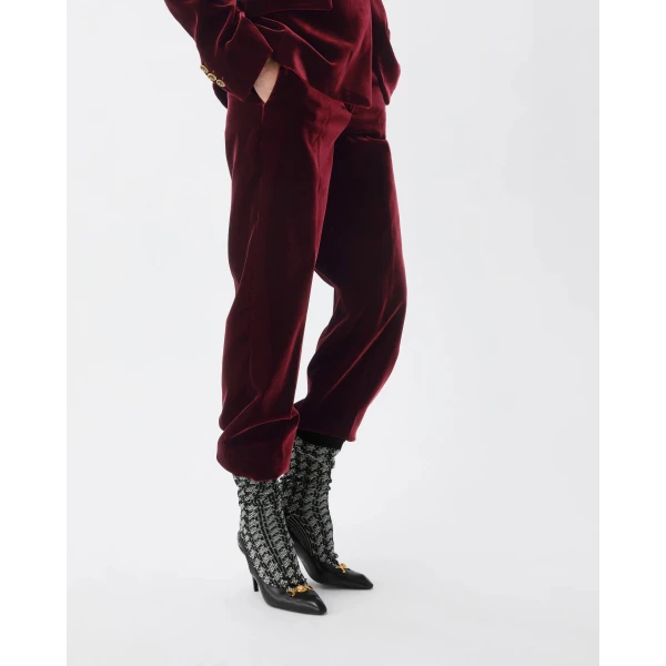 Versace Viscose Velvet Pants in Burgundy, view 4 | Pants