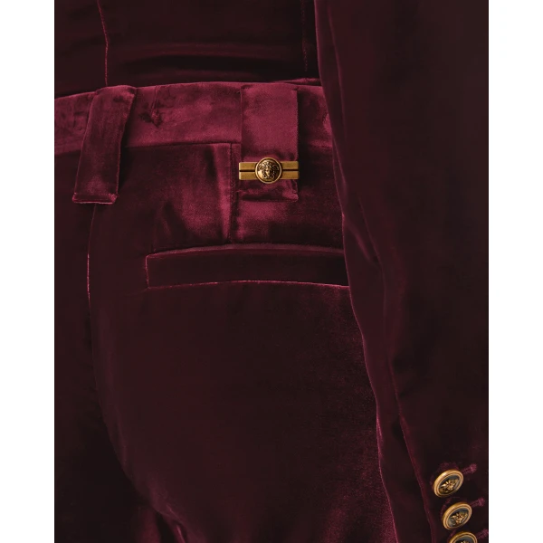 Versace Viscose Velvet Pants in Burgundy, view 5 | Pants
