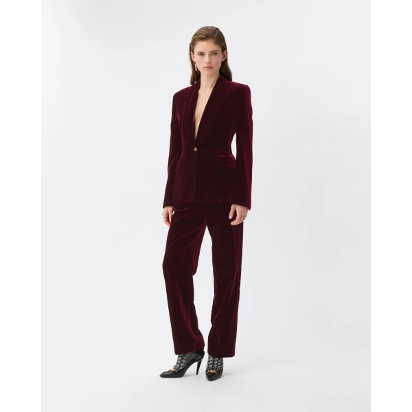 Versace Viscose Velvet Pants in Burgundy, view 6 | Pants