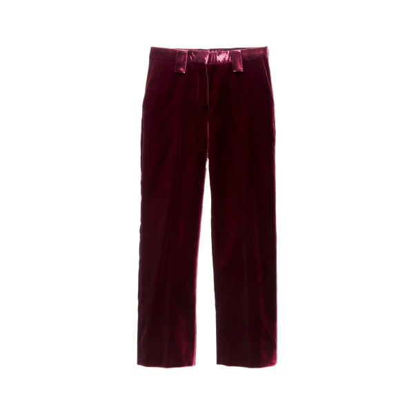 Versace Viscose Velvet Pants in Burgundy | Pants | Coveti