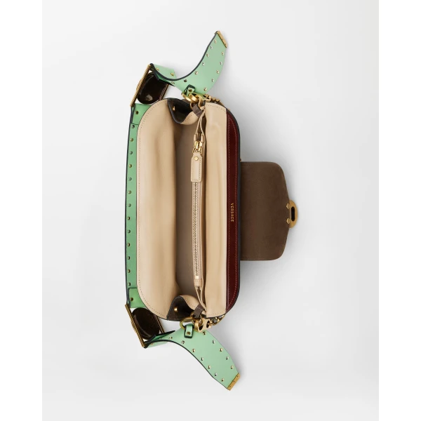 Versace Vivian Embellished Suede Clutch in Brown, view 5 | Clutch Bags