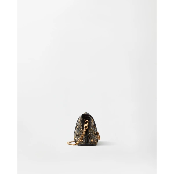 Versace Vivian Embroidered Suede Clutch in Black, view 3 | Clutch Bags