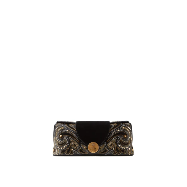 Versace Vivian Embroidered Suede Clutch in Black | Clutch Bags | Coveti
