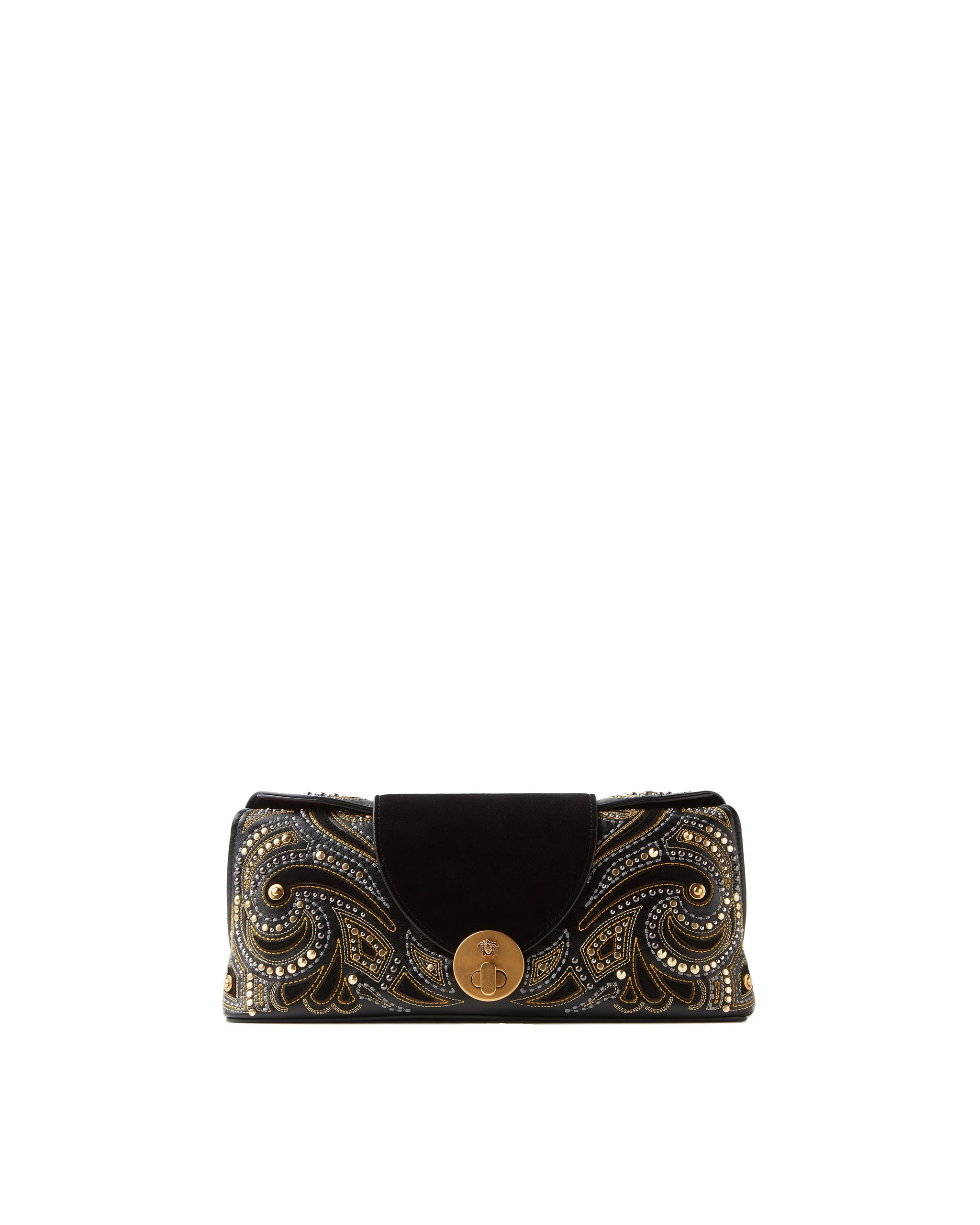 Versace Vivian Embroidered Suede Clutch in Black Versace Vivian Embroidered Suede Clutch in Black | Clutch Bags | Coveti