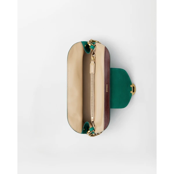 Versace Vivian Embroidered Suede Clutch in Green, view 5 | Clutch Bags