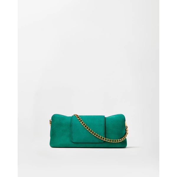 Versace Vivian Embroidered Suede Clutch in Green, view 6 | Clutch Bags