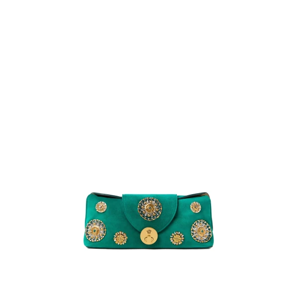 Vivian Embroidered Suede Clutch in Green