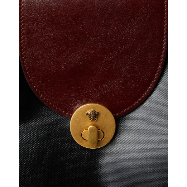 Versace Vivian Large Coated Canvas Tote in Black and Brown, view 3 | Totes & Top-Handle Bags