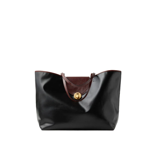 Vivian Large Coated Canvas Tote in Black and Brown