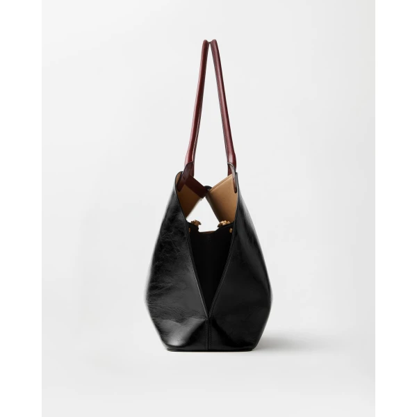 Versace Vivian Large Leather Shoulder Bag in Black and Brown, view 3 | Shoulder & Crossbody Bags