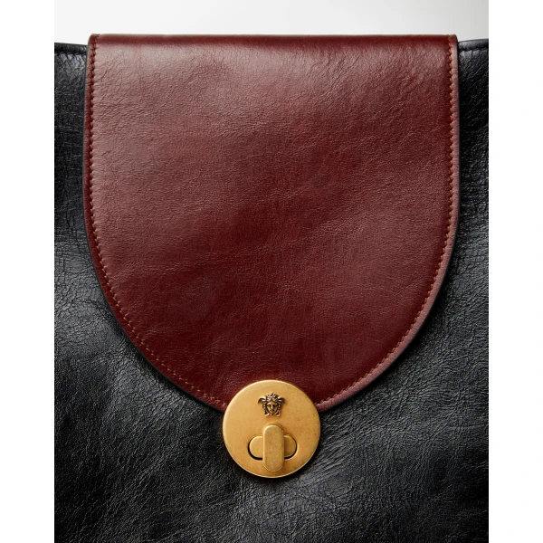 Versace Vivian Large Leather Shoulder Bag in Black and Brown, view 4 | Shoulder & Crossbody Bags