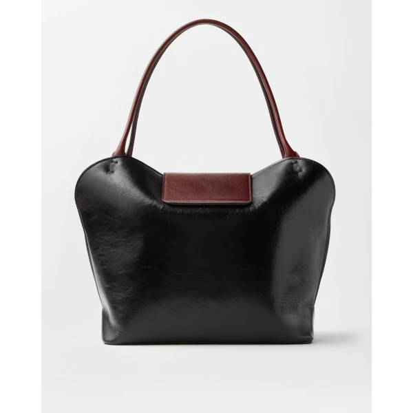 Versace Vivian Large Leather Shoulder Bag in Black and Brown, view 6 | Shoulder & Crossbody Bags