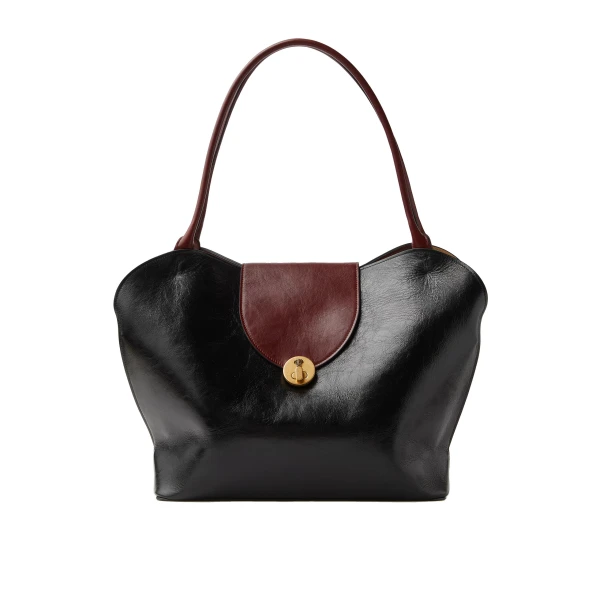 Versace Vivian Large Leather Shoulder Bag in Black and Brown | Shoulder & Crossbody Bags | Coveti