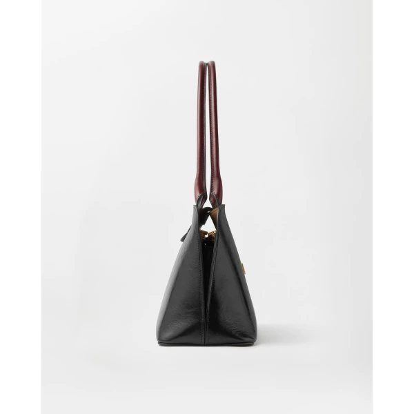 Versace Vivian Leather East/West Shoulder Bag in Black and Brown, view 2 | Shoulder & Crossbody Bags