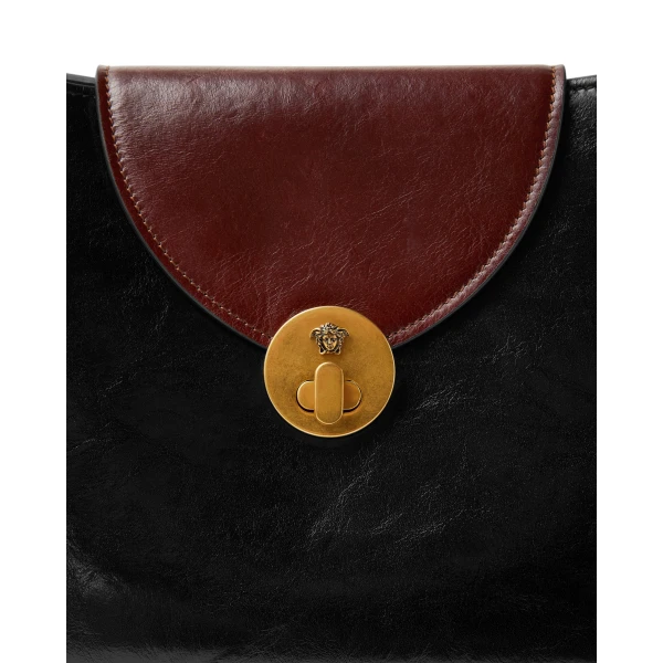 Versace Vivian Leather East/West Shoulder Bag in Black and Brown, view 3 | Shoulder & Crossbody Bags