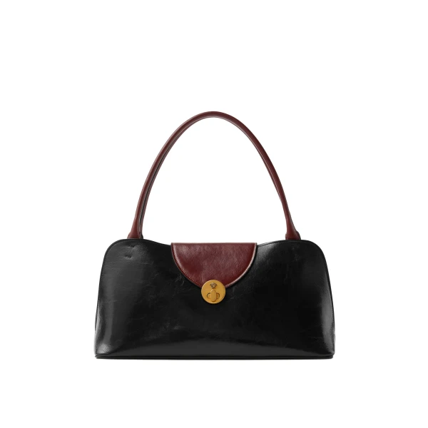 Versace Vivian Leather East/West Shoulder Bag in Black and Brown | Shoulder & Crossbody Bags | Coveti