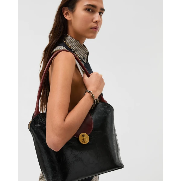 Versace Vivian Leather Shoulder Bag in Black and Brown, view 2 | Shoulder & Crossbody Bags
