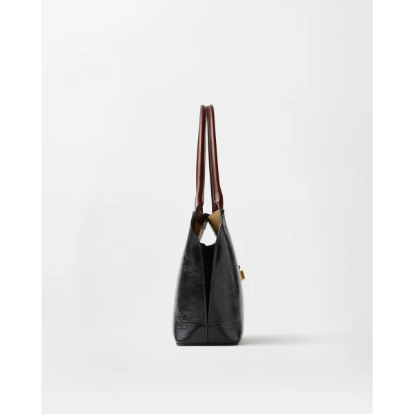 Versace Vivian Leather Shoulder Bag in Black and Brown, view 3 | Shoulder & Crossbody Bags