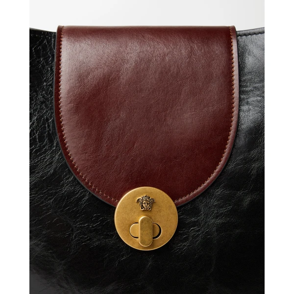 Versace Vivian Leather Shoulder Bag in Black and Brown, view 4 | Shoulder & Crossbody Bags