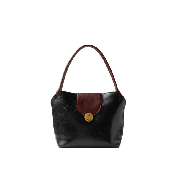 Versace Vivian Leather Shoulder Bag in Black and Brown | Shoulder & Crossbody Bags | Coveti