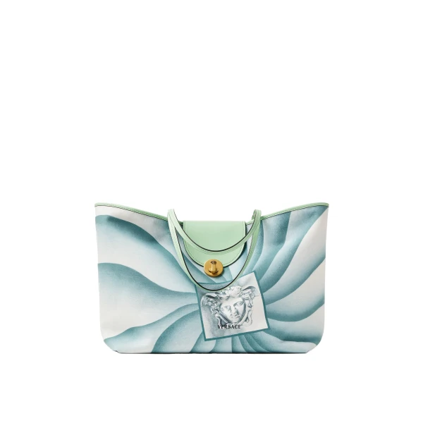 Versace Vivian Printed Large Canvas Tote in Light Blue | Totes & Top-Handle Bags | Coveti