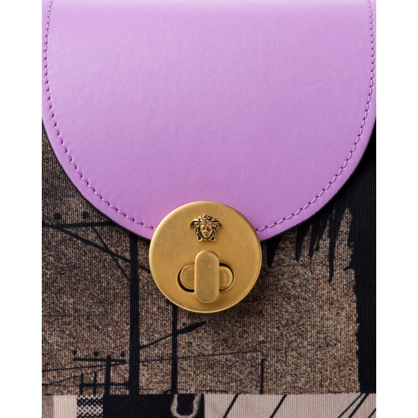 Versace Vivian Printed Large Canvas Tote in Lilac, view 3 | Totes & Top-Handle Bags