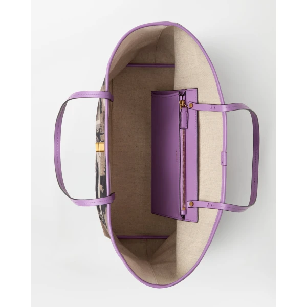 Versace Vivian Printed Large Canvas Tote in Lilac, view 4 | Totes & Top-Handle Bags