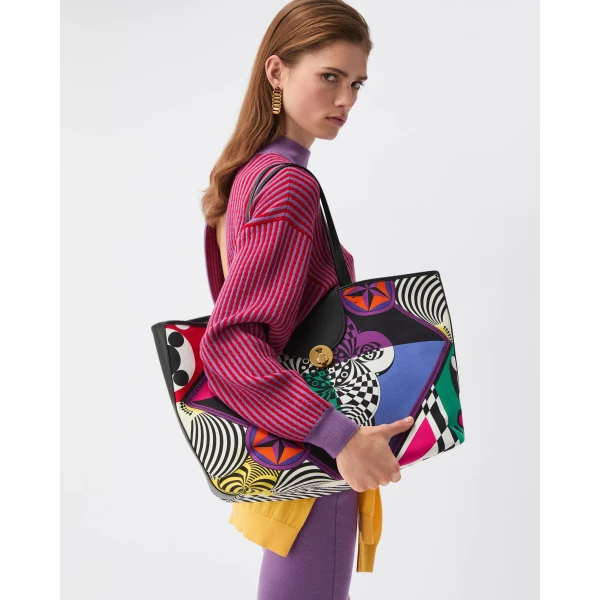 Versace Vivian Printed Large Canvas Tote in Multicolour, view 2 | Totes & Top-Handle Bags